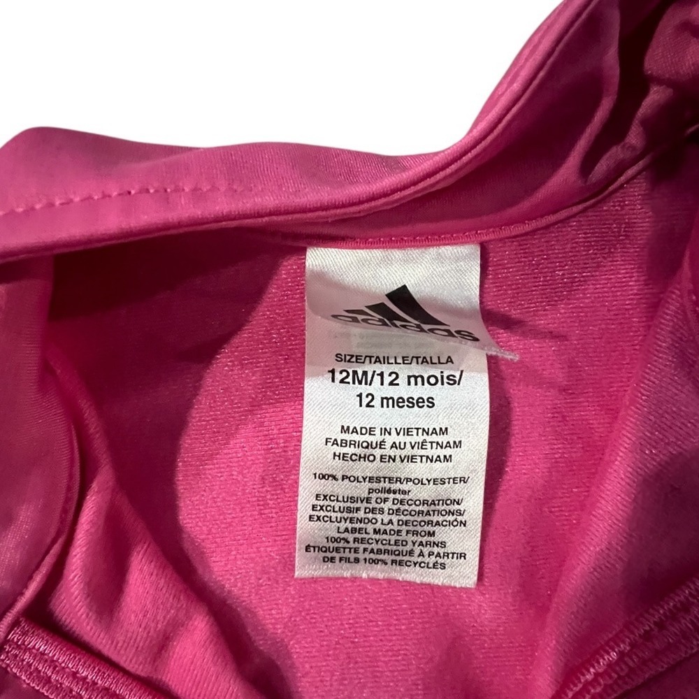Adidas Girls Pink Black 3-Stripe Full Zip Track Jacket - Size 12M - Picture 3 of 4